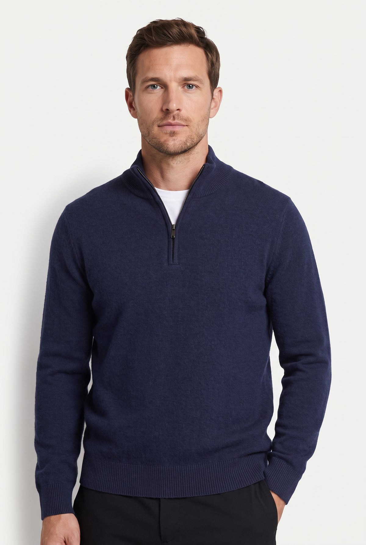 Mirsino Finest Cashmere 1/4 Zip Jumper - Navy