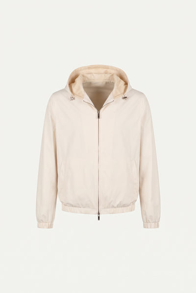 Reversible Hooded Wool City Jacket Creme/White