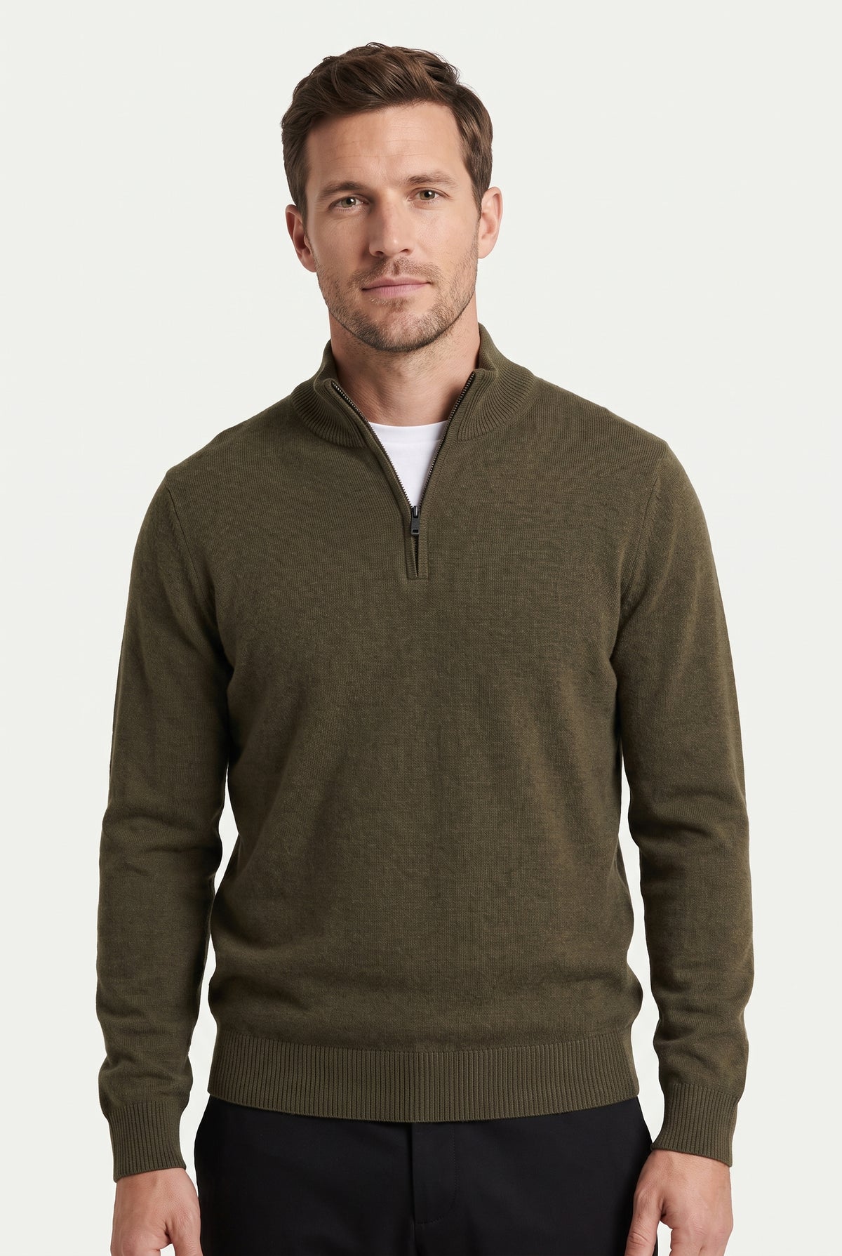 Mirsino Finest Cashmere 1/4 Zip Jumper - Olive