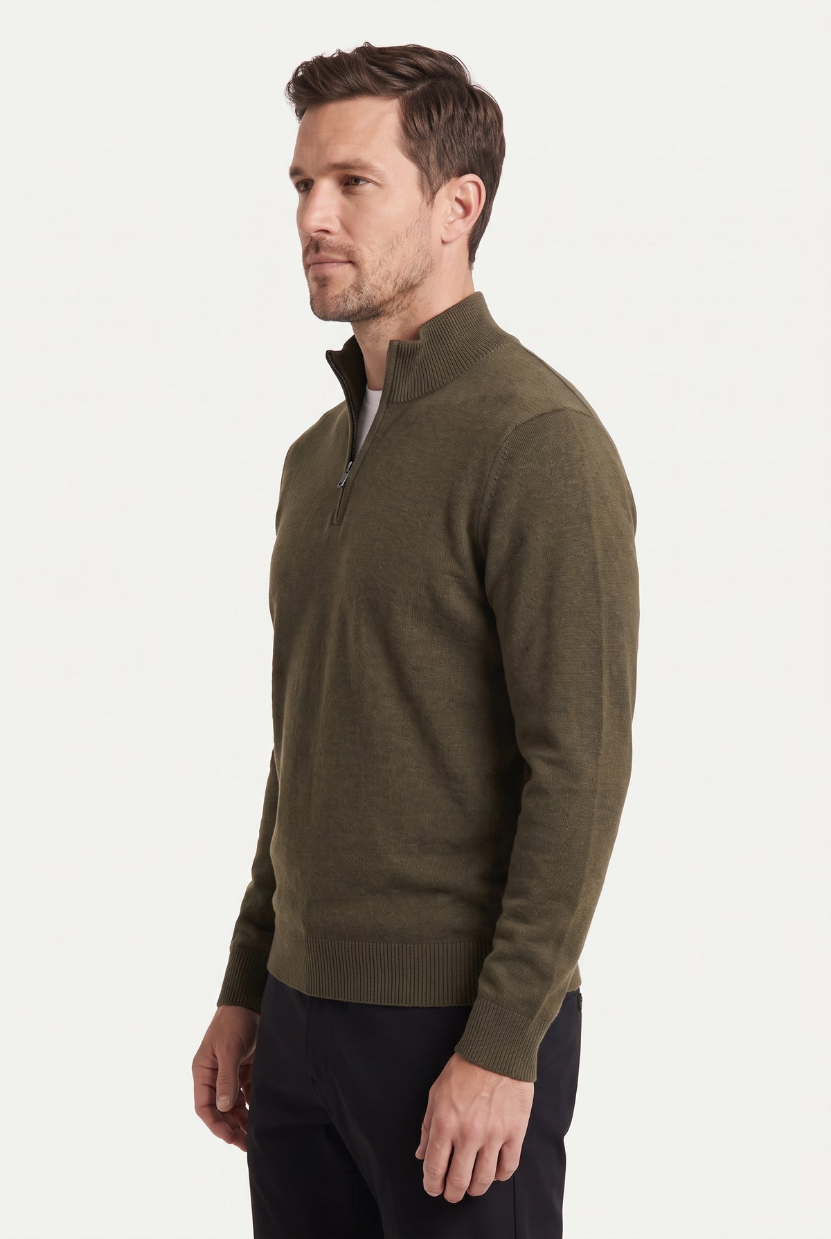 Mirsino Finest Cashmere 1/4 Zip Jumper - Olive