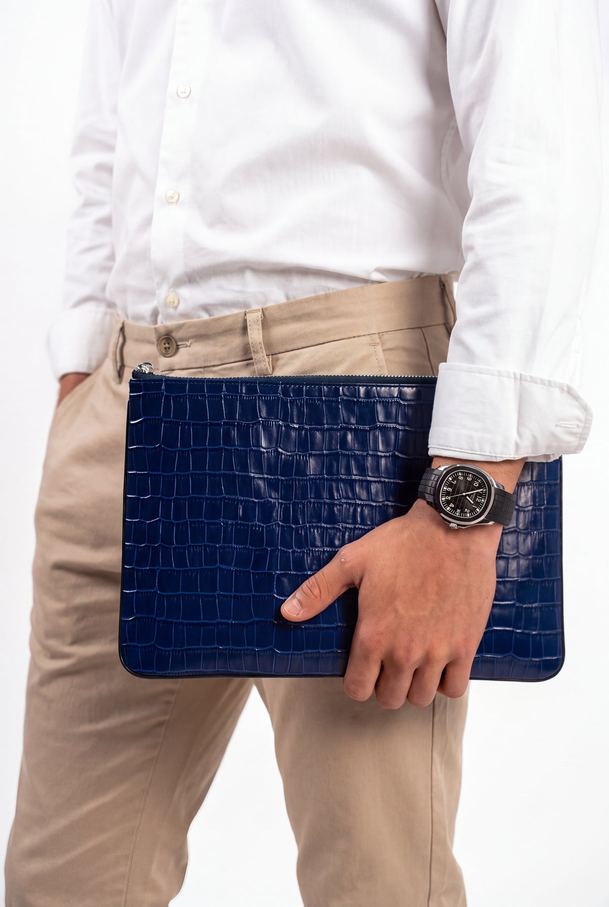 Mirsino Crocodile Embossed Pouch | Navy
